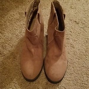 Tan low heel booties